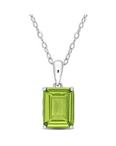 Amour 2 3/8 CT TGW Emerald Cut Peridot Solitaire Heart Design Pendant with Chain in Sterling Silver
