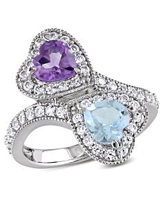 Amour 2 5/8 CT TGW Amethyst, Sky Blue Topaz and Created White Sapphire Ring in Sterling Silver