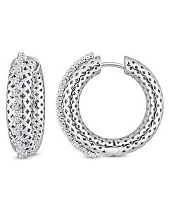 AMOUR 2/5 CT TDW Diamond Hoop Earrings In 14K White Gold