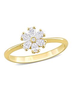 Amour 2/5 CT TDW Pear and Round Diamond Floral Ring in 14k Yellow Gold