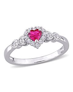 Amour 2/5 CT TGW Created Ruby Created White Sapphire and Diamond-Accent Halo Heart Ring in Sterling Silver