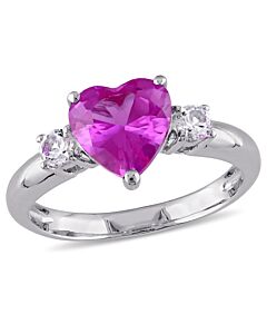 Amour 2.55 CT TGW Created Pink Sapphire and Created White Sapphire Heart Ring in Sterling Silver