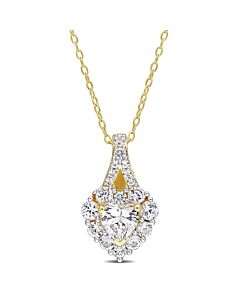 AMOUR 2 7/8 CT TGW Created White Sapphire Halo Heart Pendant with Chain In Yellow Plated Sterling Silver