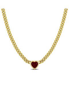 AMOUR 2 7/8 CT TGW Heart Shaped Created Ruby Curb Link Necklace In Yellow Plated Sterling Silver
