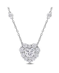 AMOUR 2 CT DEW Created Moissanite Halo Heart Necklace In Sterling Silver