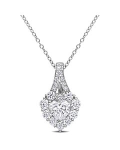 AMOUR 2 CT DEW Created Moissanite Halo Heart Pendant with Chain In Sterling Silver