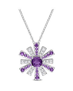 AMOUR 2 CT TGW African Amethyst and White Topaz Starburst Pendant with Chain In Sterling Silver