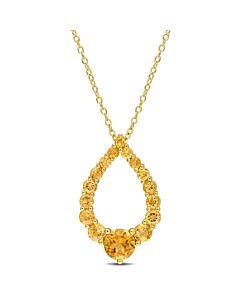 AMOUR 2 CT TGW Citrine, Madeira Citrine and Honey Citrine Graduated Open Teardrop Pendant with Chain In Yellow Plated Sterling Silver