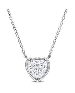 AMOUR 2 CT TGW Created Moissanite Halo Heart Pendant with Chain In Sterling Silver