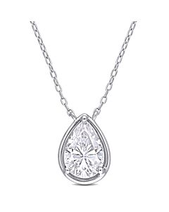AMOUR 2 CT TGW Created Moissanite Halo Teardrop Pendant with Chain In Sterling Silver