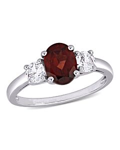 Amour 2 CT TGW Garnet and Created White Sapphire 3-Stone Ring in Sterling Silver