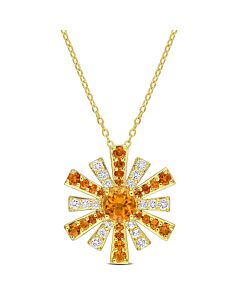 AMOUR 2 CT TGW Madeira Citrine and White Topaz Starburst Pendant with Chain In Yellow Plated Sterling Silver