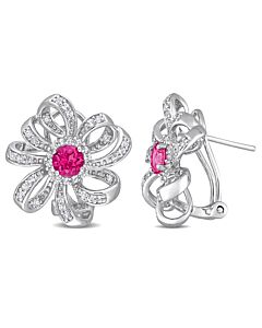 AMOUR 2 CT TGW Pink Topaz and White Topaz Flower Omega Clip Earrings In Sterling Silver