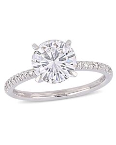 Amour 2 CT TGW Round-Cut Moissanite-White and 1/10 CT TW Diamond Engagement Ring in 14k White Gold JMS005039