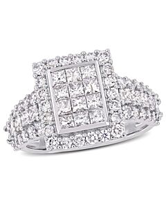 Amour 2 CT TW Princess and Round-Cut Diamond Cluster Square Engagement Ring in 14k White Gold JMS004939