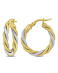 Amour 20mm Twisted Hoop Earrings in 10k Yellow and White Gold 20mm