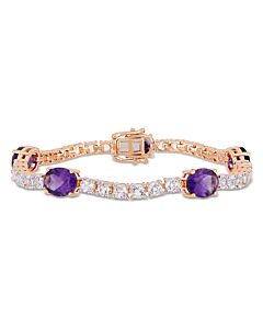 AMOUR 21 CT TGW Africa-amethyst and White Topaz Station Link Bracelet In Rose Gold Plated Sterling Silver