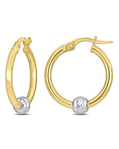 AMOUR 21mm Hoop Earrings with Ball In 2-Tone Yellow and White 14K Gold