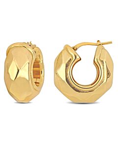 AMOUR 23mm Wide Diamond Cut Huggie Earrings In Yellow Plated Sterling Silver