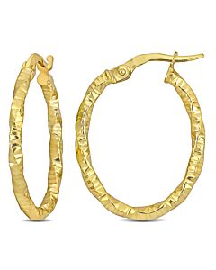 AMOUR 24mm Oval Twisted and Textured Hoop Earrings In 14K Yellow Gold