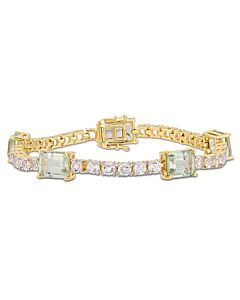 Amour 25 CT TGW Green Amethyst and White Topaz Station Link Bracelet in Yellow Gold Plated Sterling Silver JMS005233