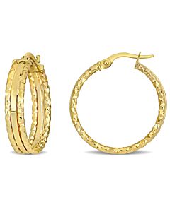 AMOUR 25mm 3-row Texture and Hoop Earrings In 10K Yellow Gold (4.75mm Wide)