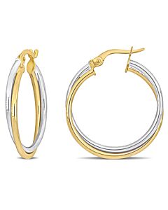 AMOUR 26mm Crossover Hoop Earrings In 2-Tone Yellow and White 10K Gold