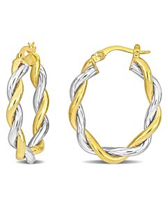 AMOUR 27mm Twisted Oval Hoop Earrings In 2-Tone Yellow and White 10K Gold