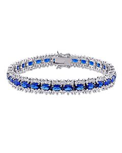 AMOUR 28 1/2 CT TGW Created Blue and White Sapphire Tennis Bracelet In Sterling Silver