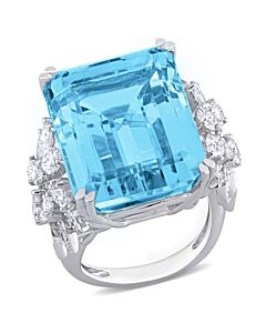Amour 28 3/8 CT TGW Blue Topaz - Sky and 1 3/4 CT Multi-shape Diamond Ring in 14k White Gold