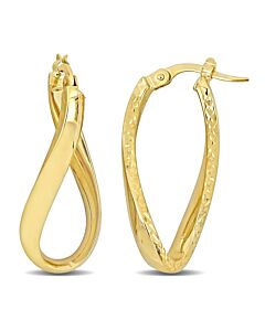 AMOUR 28mm Oval Twist Texture and Hoop Earrings In 14K Yellow Gold