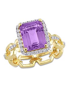 Amour 3 1/2 CT TGW Octagon Amethyst White Topaz and Diamond-Accent Link Ring in Yellow Plated Sterling Silver