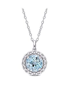 AMOUR 3 1/2 CT TGW Sky Blue Topaz Halo Pendant with Chain In Sterling Silver