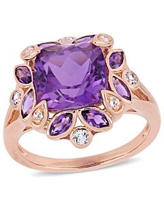 Amour 3 1/3 CT TGW Amethyst, Amethyst-Africa and White Topaz Cocktail Ring in Pink Silver