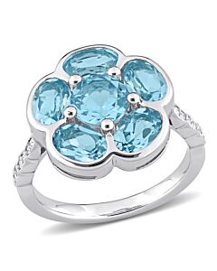 Amour 3 1/3 CT TGW Blue Topaz - Sky and Diamond Accent Floral Ring in Sterling Silver