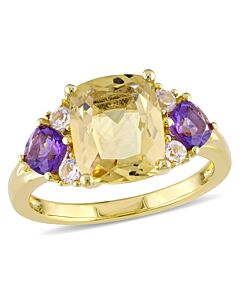 Amour 3 1/3 CT TGW Citrine, Amethyst-Africa and White Topaz Cocktail Ring in Yellow Silver