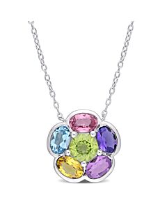 AMOUR 3 1/3 CT TGW Multi-gem Floral Pendant In Sterling Silver