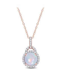 AMOUR 3 1/4 CT TGW Blue Ethiopian Opal and White Topaz Halo Pendant with Chain In Rose Plated Sterling Silver