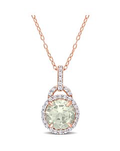 AMOUR 3 1/4CT TGW Green Quartz and White Topaz Halo Pendant with Chain In Rose Plated Sterling Silver