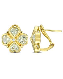 AMOUR 3 1/4 CT TGW Green Quartz Floral Clipback Earrings In Yellow Plated Sterling Silver