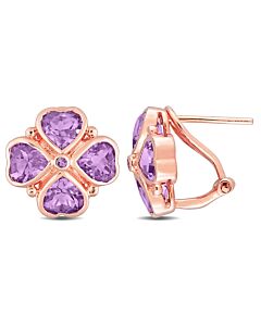 AMOUR 3 1/4 CT TGW Rose De France Clover Earrings In Rose Plated Sterling Silver