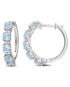 AMOUR 3 1/4 CT TGW Sky Blue Topaz and White Topaz Hoop Earrings In Sterling Silver