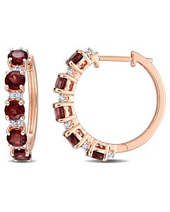AMOUR 3 1/8 CT TGW Garnet and White Topaz Hoop Earrings In Rose Plated Sterling Silver