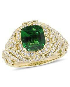 Amour 3 1/8 CT TGW Tsavorite and 3/4 CT TW Diamond Cluster Ring in 14k Yellow Gold