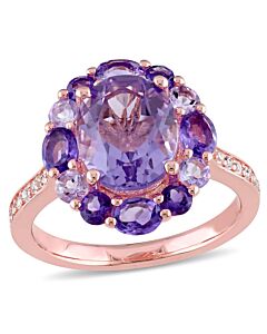 Amour 3 3/4 CT TGW Amethyst-Brazil, White Topaz, Amethyst-Africa, Amethyst and Rose de France Ring in Pink Silver
