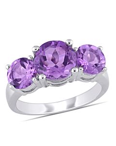 Amour 3 3/8 CT TGW Amethyst 3 Stone Ring in Sterling Silver