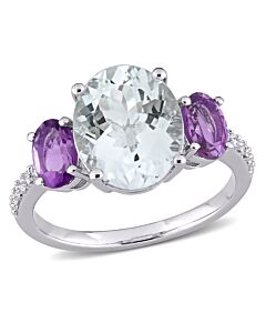 Amour 3 4/5 CT TGW Ice Aquamarine, Amethyst and 1/10 CT TW Diamond 3-Stone Ring in Sterling Silver