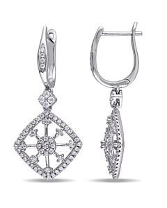 AMOUR 3/4 CT TW Diamond Filigree Openwork Drop Earrings In 14K White Gold