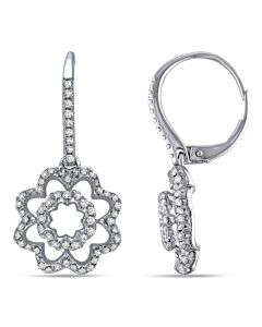 AMOUR 3/4 CT TW Diamond Floral Leverback Earrings In 14K White Gold