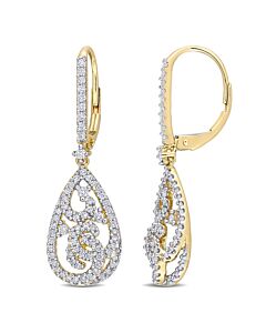 AMOUR 3/4 CT TDW Diamond Open Design Teardrop Leverback Earrings In 14K Yellow Gold